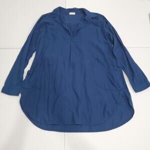 CP Shades Shirt Womens Medium Blue 100% Cotton Tunic Collared Pockets Made USA